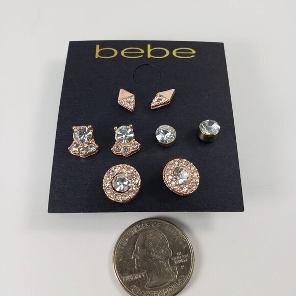 Women’s BEBE Gold & Rose Gold-Tone Stud Earrings – Set of 4 Sparkling Rhinestone - Picture 4 of 7